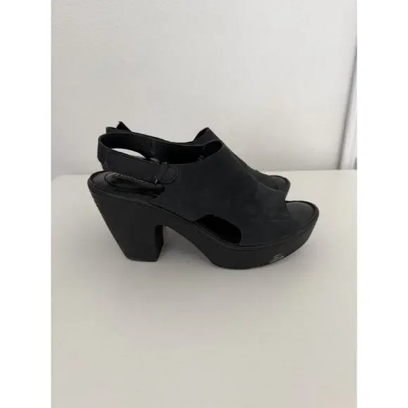 Born Womens Ferlin Wedge Sandals Black Leather Retro Heels Clogs Size 8 - Picture 2 of 6